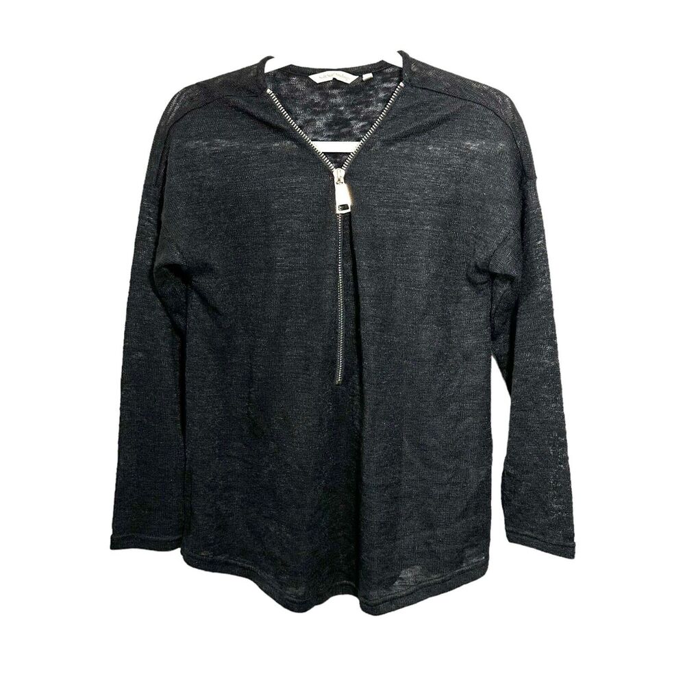 Soft Surroundings Women's Sz S Valentina Zip Sweater Knit Top Black Semi Sheer